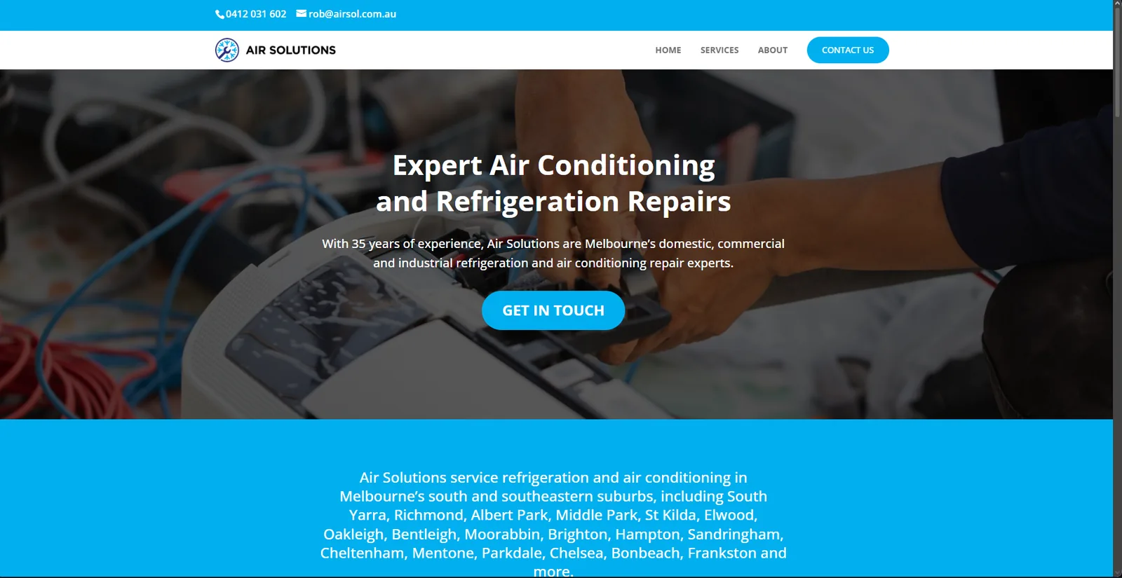 Air Solutions' old homepage: generic template, no trust signals, no clear call to action